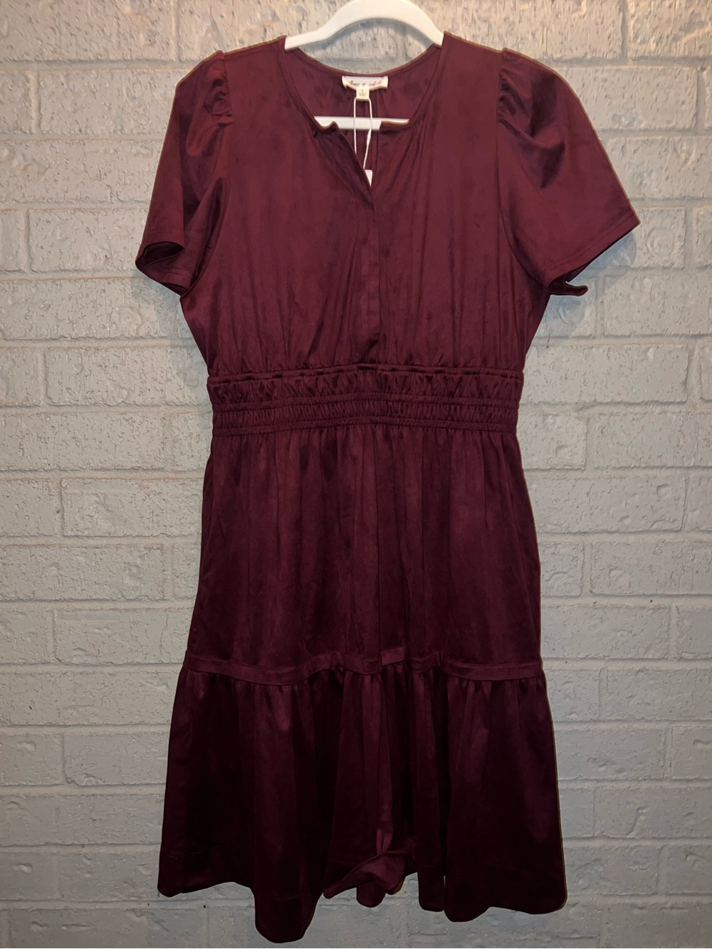 Lime & Chili  burgundy suede feeling Shortsleeve mini dress size large